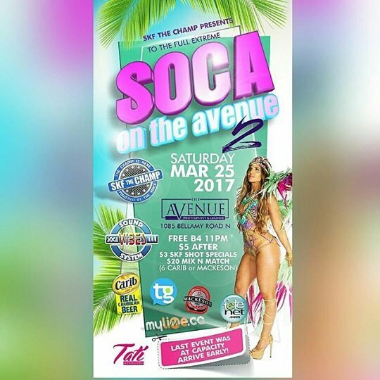 This Saturday March 25th

@theavenue.lime
(1085 Bellamy Rd. N)

It's 
Soca On The Avenue 2

@skfthechamp & @socavibes