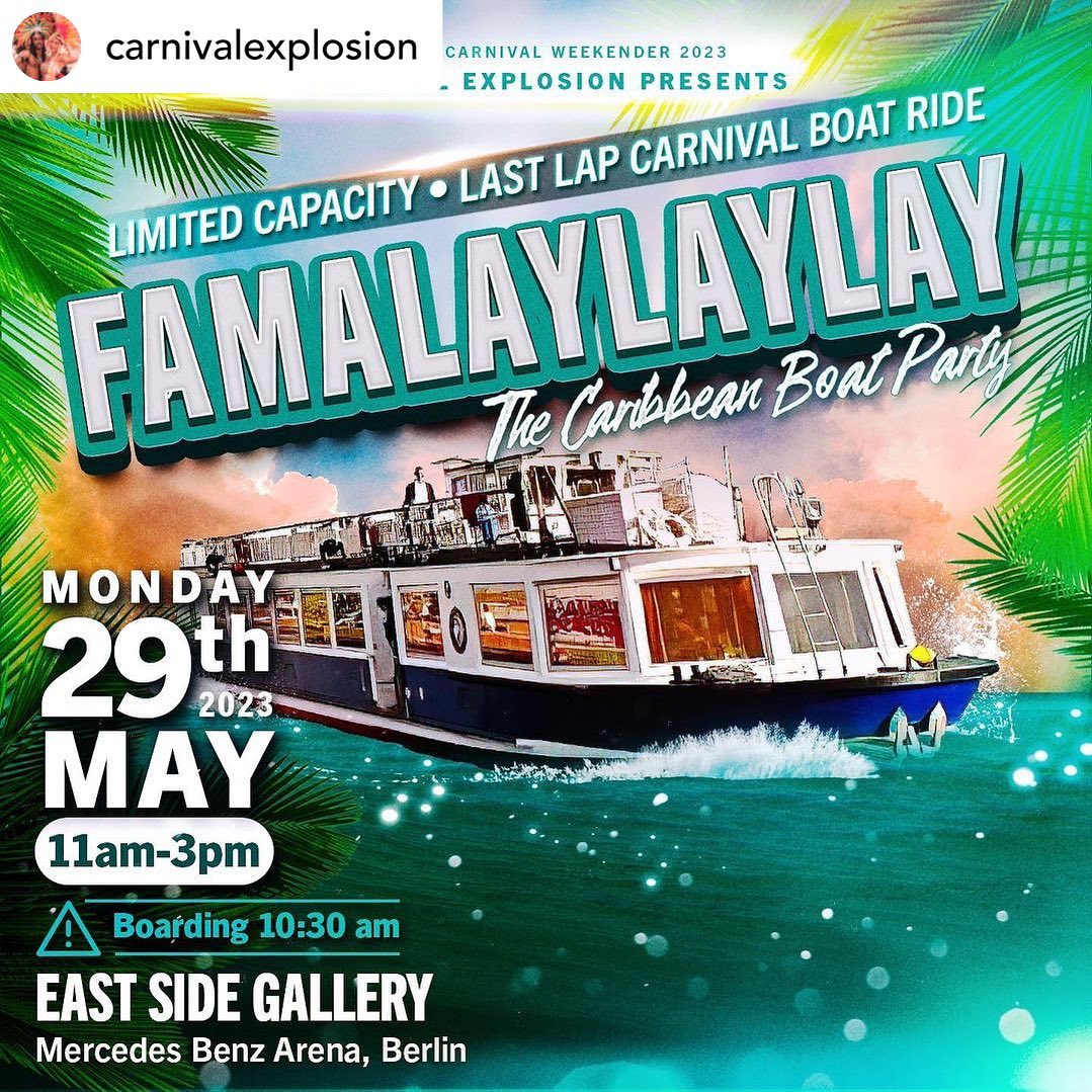 Famalaylaylay - Last Lap Carnival Boat Ride!
.
Tickets now on sale at:
www.carnivalfever.ticket.io 
.
May 25-29 // Berlin Carnival Weekender 
.
.
.
.