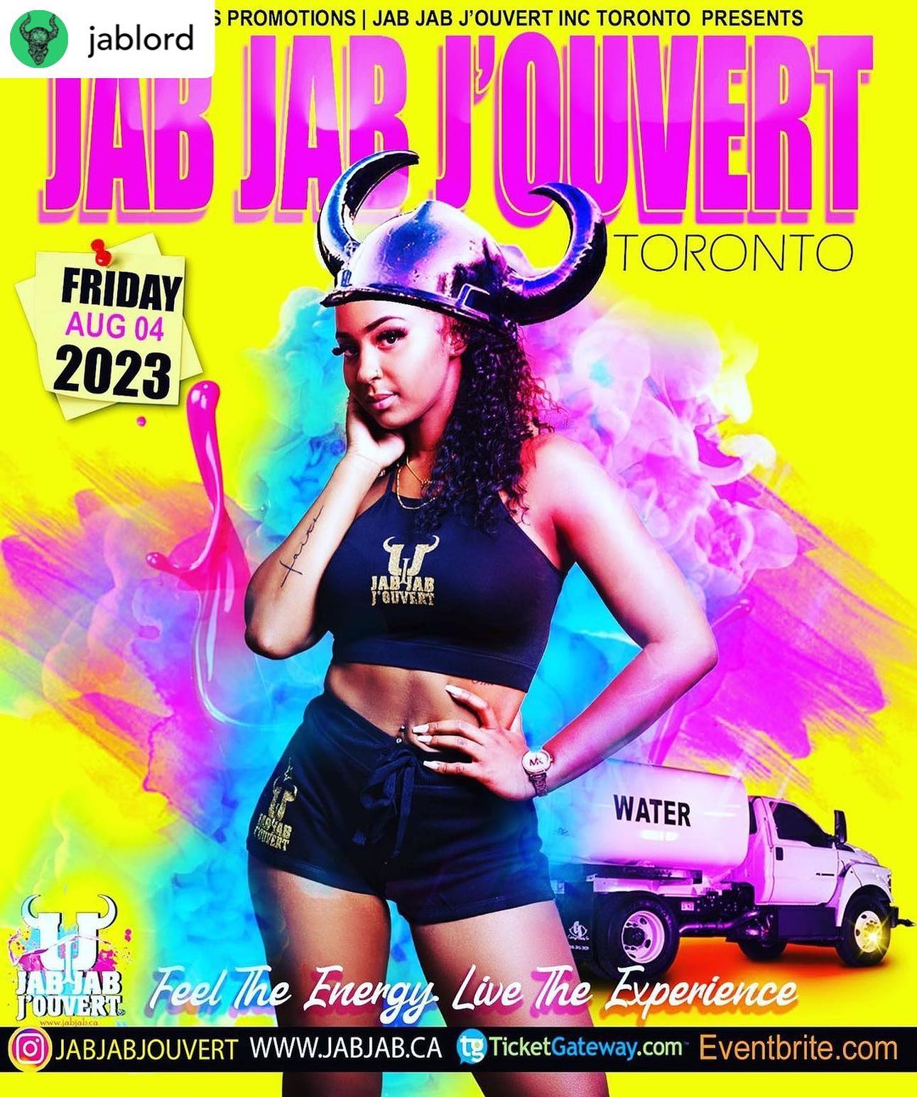 The Official Jab Jab J'Ouvert 2023 returns.

Toronto Caribbean Caribana Carnival Weekend
🥁 Friday August 4, 2023 

More Mass, More Paint, More Water, More Music, More Fun!  
Come out and Celebrate the Culture of Jab Jab

🎟 Early Bird Tickets on Sale Starting March 1st, 2023 

www.eventbrite.com
Or www.ticketgateway.com 

Call / Text 647-551-9060 | 416-206-3959 
#gotocarnival  #jouvert 