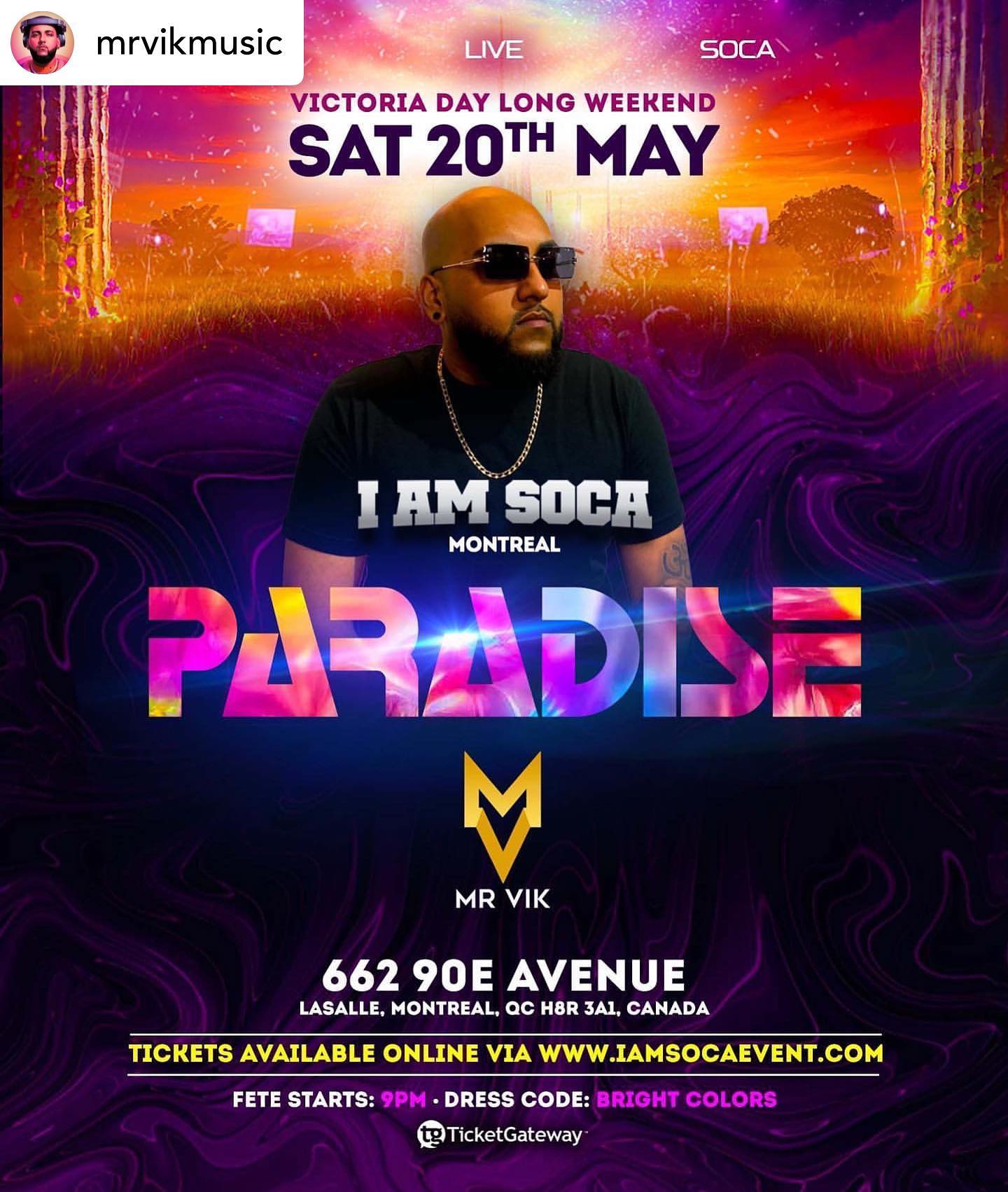 Our Dynamic cast of Soca entertainers are ready to welcome you to the 
SOCA PARADISE..

Mr Vik will Be Live On Stage

Saturday May 20th, 2023
I AM SOCA “PARADISE
@SuiteSix62

Dress Code: Bright Colors
🟡🟢🟠🟣

Tickets Available Online Via
www.IAmSocaEvent.com
www.Ticketgateway.com

Celebrate your birthday in PARADISE
Email: IAmSocaEvent@gmail.com

Follow • Like • Share
@IAmSocaEvent