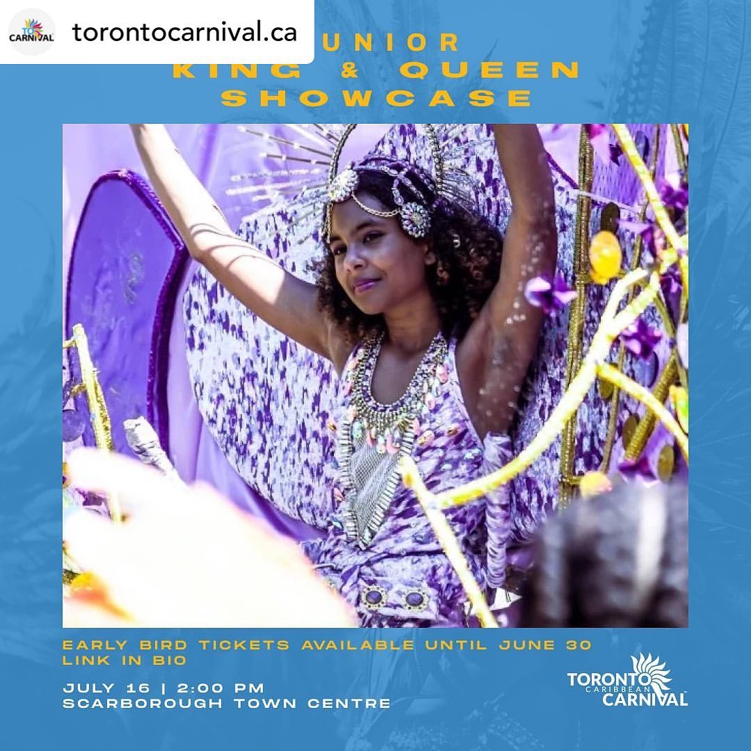 Toronto Caribbean Carnival - Mark your calendars! 
We are back for another year of world reknowned events.
Early bird tickets available until June 30th!
Come join us for our 

King and Queen Showcase featuring sky high creations by Torontos most phenomenal bands and watch who will take home the crowns of this years king and queen 

Junior King and Queen Showcase with our future masqueraders refusing to be overshadowed by the adults. What these kids may lack in height they make up for in sheer passion and are waiting to show the city what the future hold 

Pan Alive brought to you by @ontsteelpanassociation 
Come see Torontos best steel pan players for a night dedicated to promoting and preserving this cultural musical art form 

The Grande Parade is what all the hype is about and it never disappoints. Have you ever been to the ticketed section? Come see each band onstage competing for top band of 2023. Let the passion and spirit of the parade come over you and feel why Toronto has one of the best Carnivals in the world 

Check out the link in our bio to learn more 
___________________________
