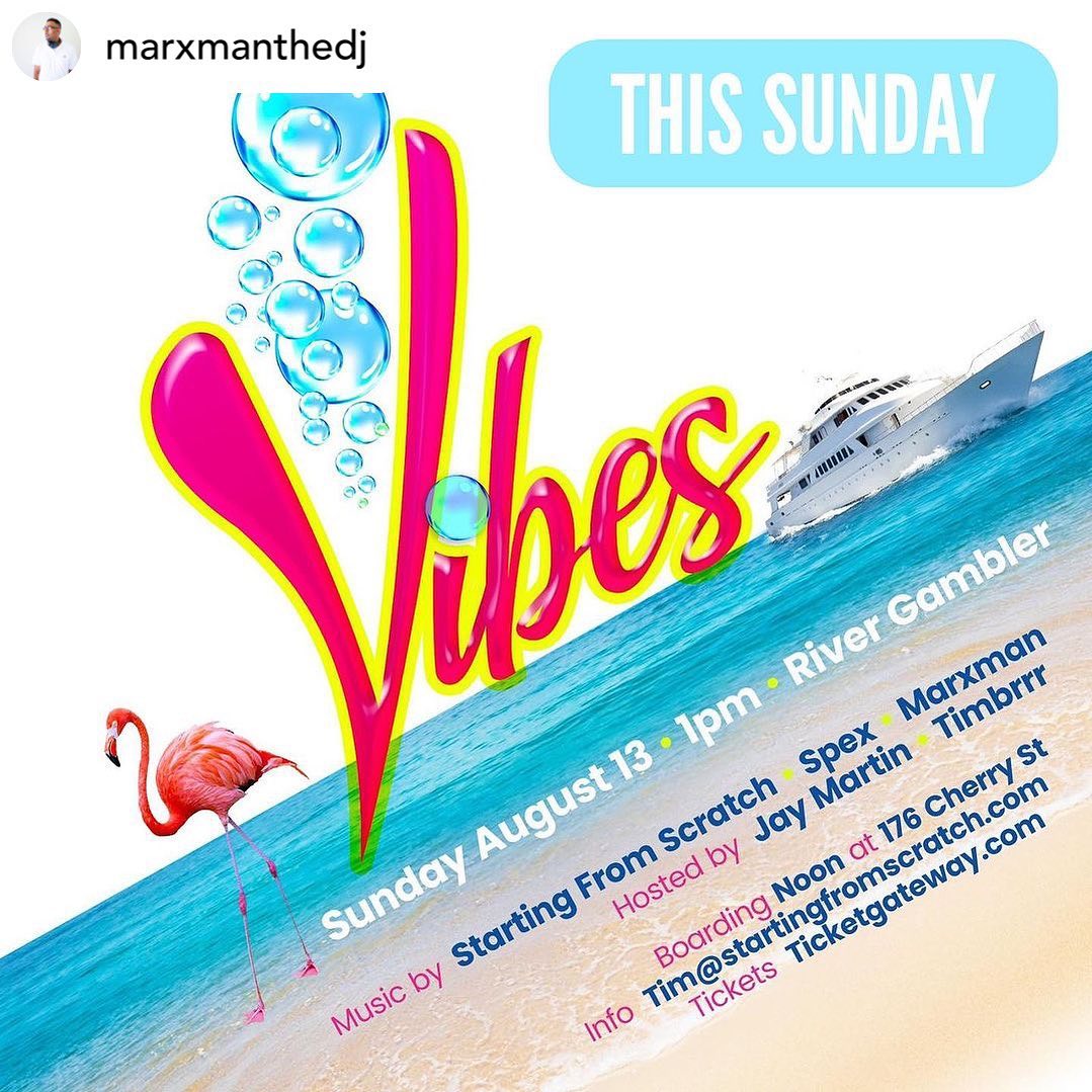 This Sunday, a boat ride that will be FULL OF VIBES hits the water.

Music Provided By:

The World Famous @startingfromscratch 

Canada’s Reggae Legend
@spexdaboss 

Hosted By Comedian
@jaymartincomic 

Alongside myself @marxmanthedj 

For tickets hit me up, or head over to TicketGateway.com